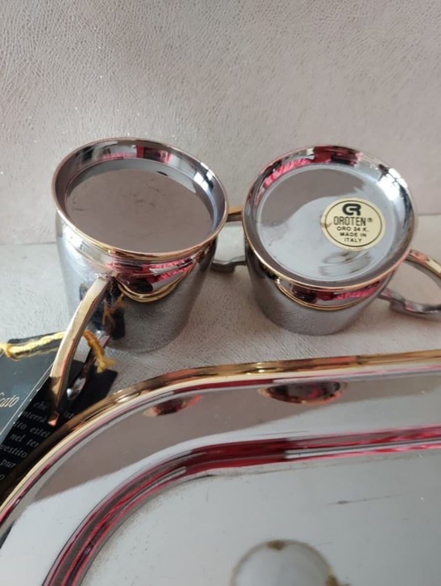 G.R. Orten • Oroten • Coffee Tea Set (3) w Alloy & 24 kt gold