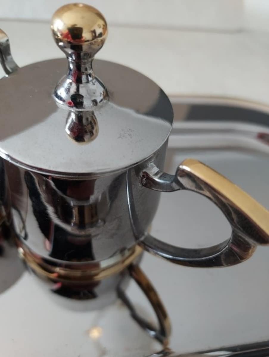G.R. Orten • Oroten • Coffee Tea Set (3) w Alloy & 24 kt gold