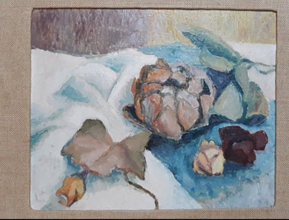 Still Life by Wolf Buchholz (XX) 1960's Oil on Wood w Cardbord Backing
