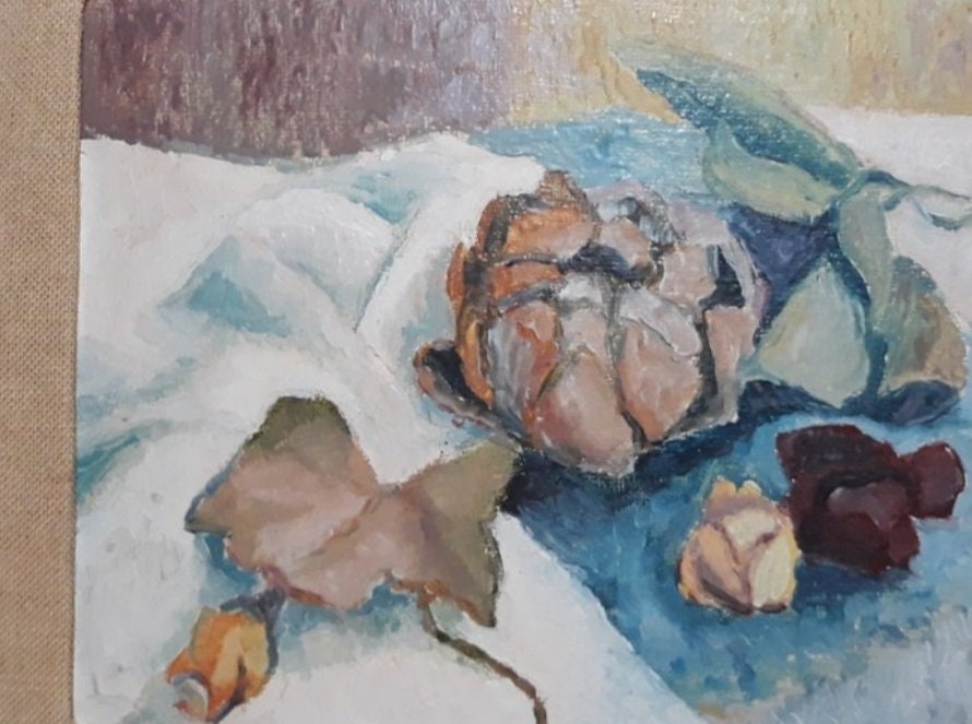 Still Life by Wolf Buchholz (XX) 1960's Oil on Wood w Cardbord Backing