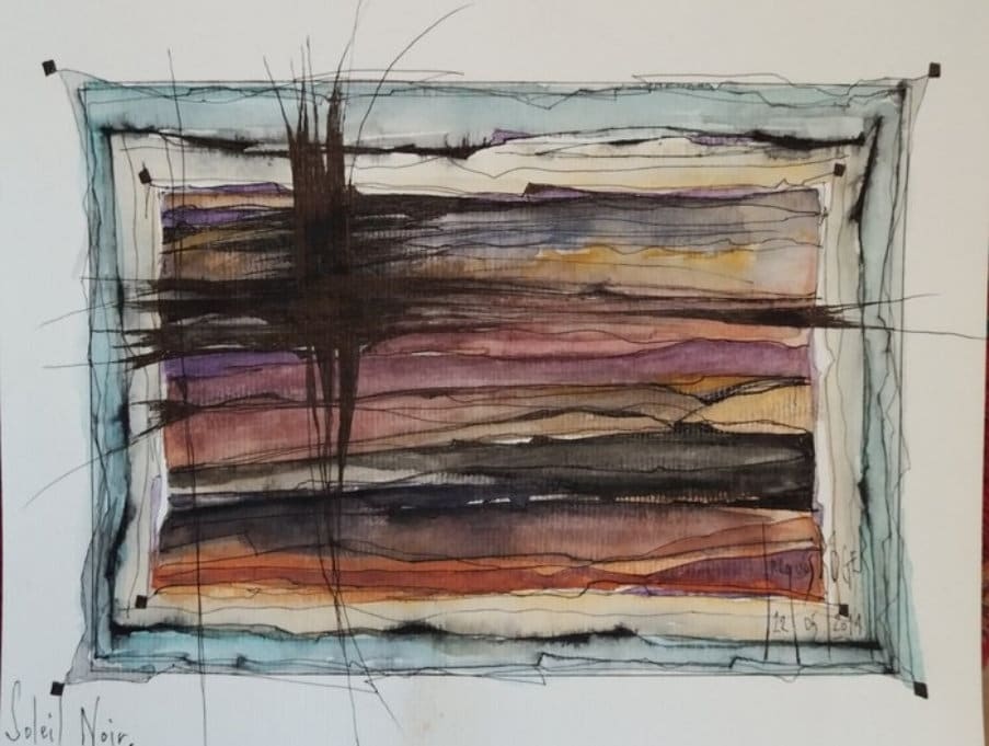Jacques Roger (1950 - 2023) • Watercolor • "Soleil Noir" signed by artist 5/24/14• Ships Insured