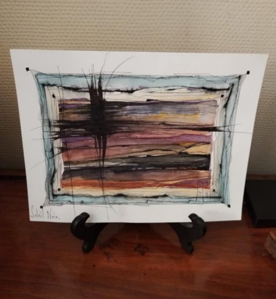 Jacques Roger (1950 - 2023) • Watercolor • "Soleil Noir" signed by artist 5/24/14• Ships Insured