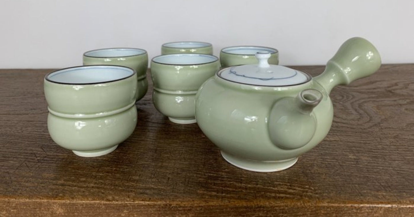 Japanese Arita Tea Set Mint Green Porcelain Vintage 20th Century