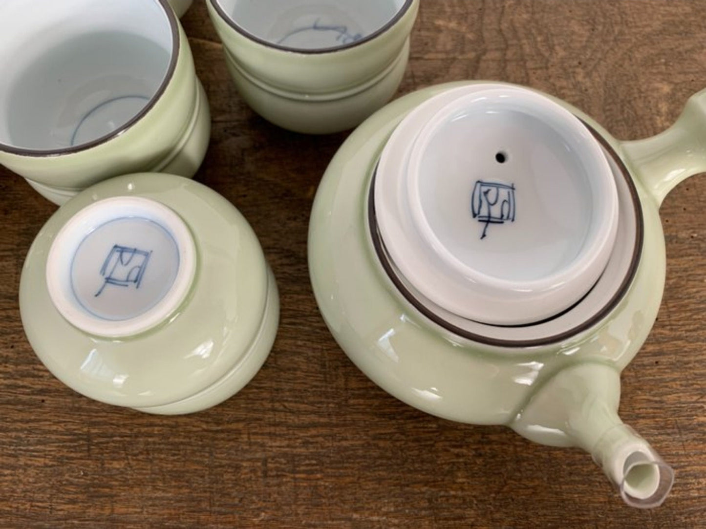 Japanese Arita Tea Set Mint Green Porcelain Vintage 20th Century