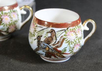 Vintage Kutani Porcelain Tea Set 20th Century Milk Jug, Sugar and Cups
