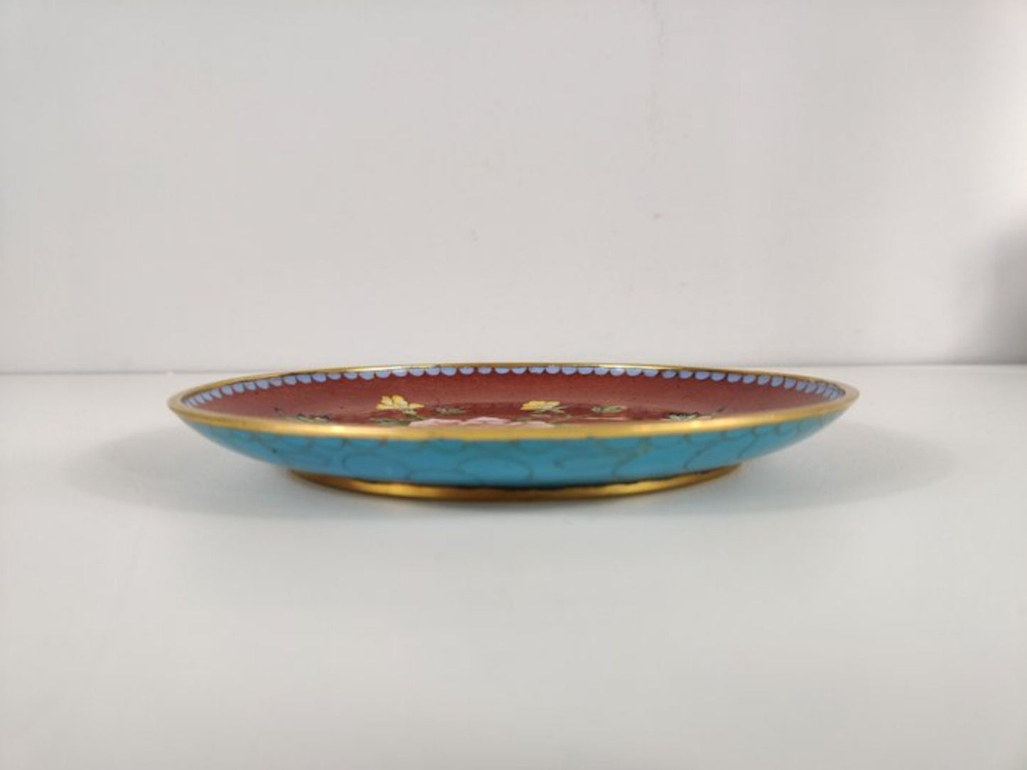 Vintage Floral Plate • Cloisonne enamel • China • Mid 20th
