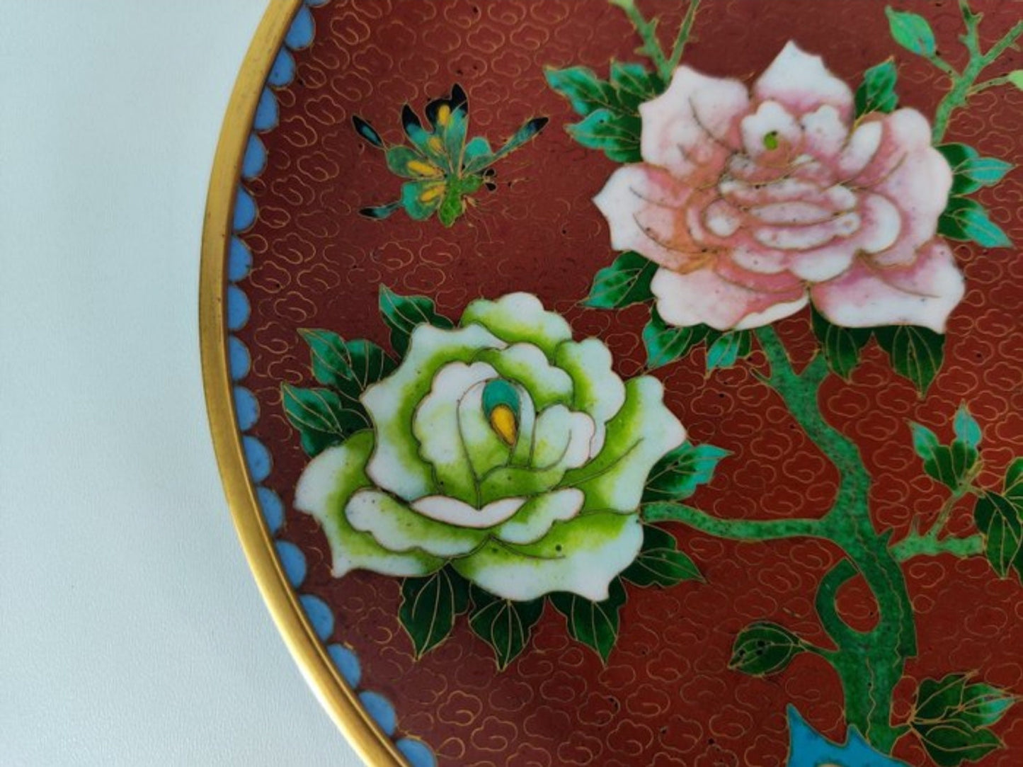 Vintage Floral Plate • Cloisonne enamel • China • Mid 20th