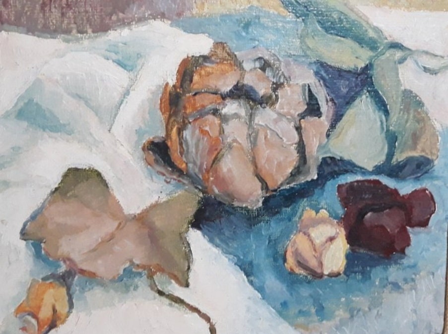 Still Life by Wolf Buchholz (XX) 1960's Oil on Wood w Cardbord Backing