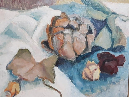 Still Life by Wolf Buchholz (XX) 1960's Oil on Wood w Cardbord Backing