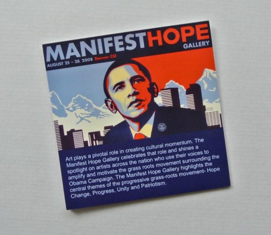 2008 DNC Convention • OBEY/OBAMA Hope Progress Posters • Manifest Gallery Handbill • Shepard Fairey • Ships Insured