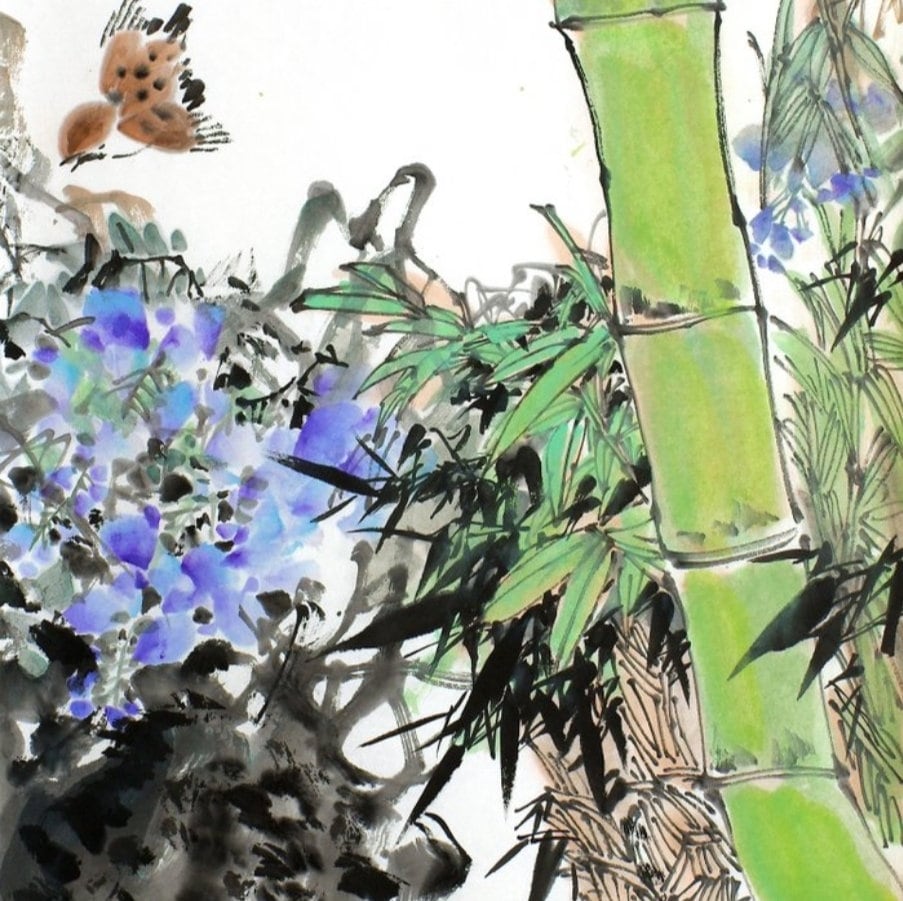 Ink painting • Rice paper - 'Morning Melody in the Bamboo Grove' - Yang Xiaochun • China - 1960 • Ships Insured • 97cm×1×51 cm