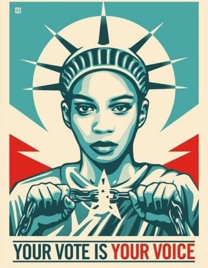 3 Historical Obama • Your Vote is Your Voice sign Thomas Wimberly #200 • Obey|Obama Progress '08 • Trump Looting  • Shepard Fairey • Insured