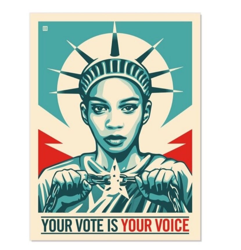 3 Historical Obama • Your Vote is Your Voice sign Thomas Wimberly #200 • Obey|Obama Progress '08 • Trump Looting  • Shepard Fairey • Insured