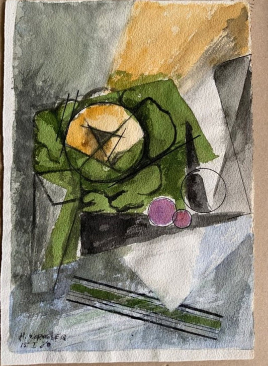 Signed Original Watercolor Henri Wormser (1906-86) Titled  'Nature morte à la pomme' 1980