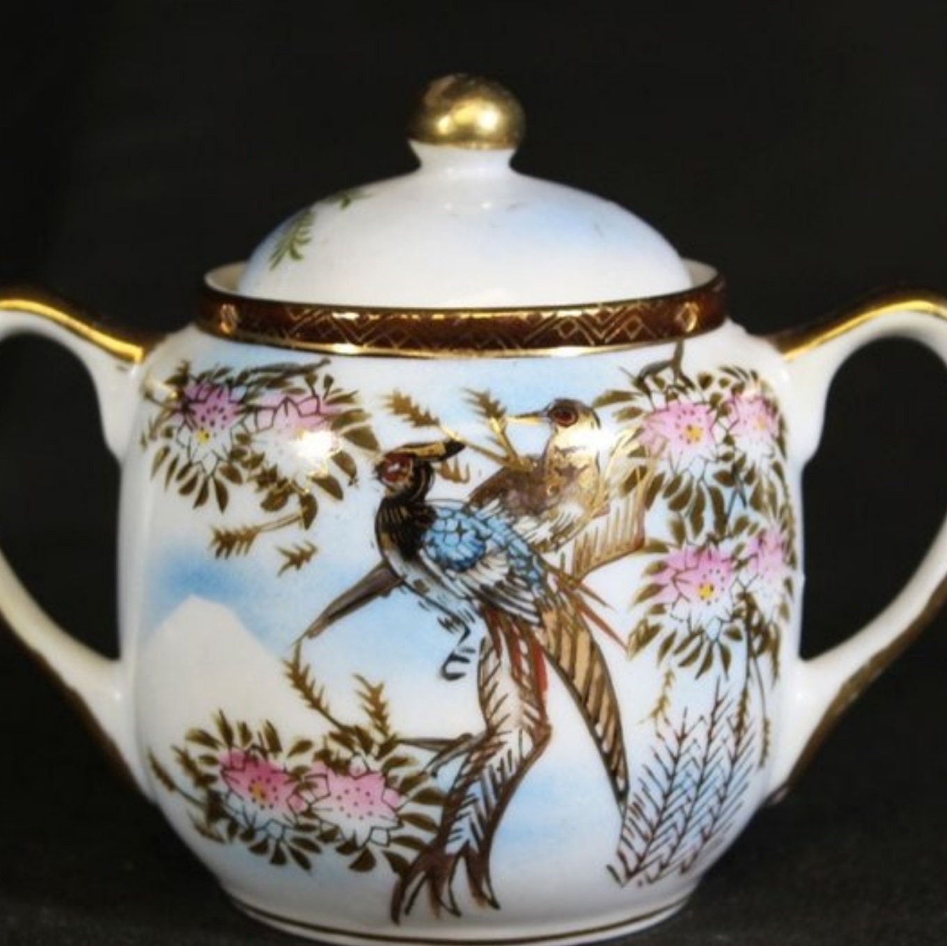 Vintage Kutani Porcelain Tea Set 20th Century Milk Jug, Sugar and Cups
