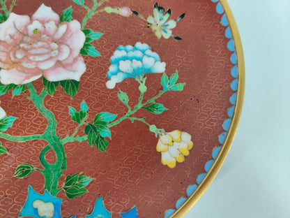 Vintage Floral Plate • Cloisonne enamel • China • Mid 20th