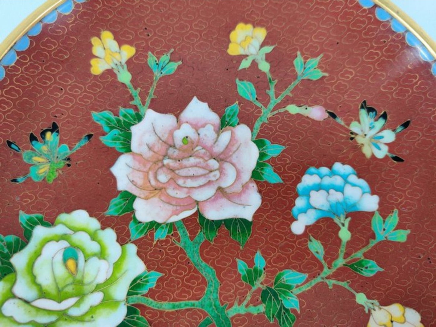 Vintage Floral Plate • Cloisonne enamel • China • Mid 20th