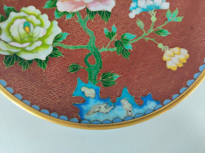 Vintage Floral Plate • Cloisonne enamel • China • Mid 20th