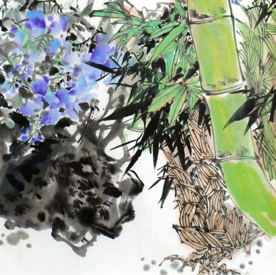 Ink painting • Rice paper - 'Morning Melody in the Bamboo Grove' - Yang Xiaochun • China - 1960 • Ships Insured • 97cm×1×51 cm